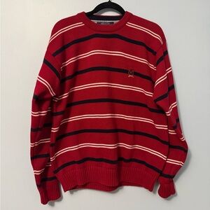 Vintage Tommy Hilfiger Retro Red, White & Blue Striped Sweater w/ Crest Logo